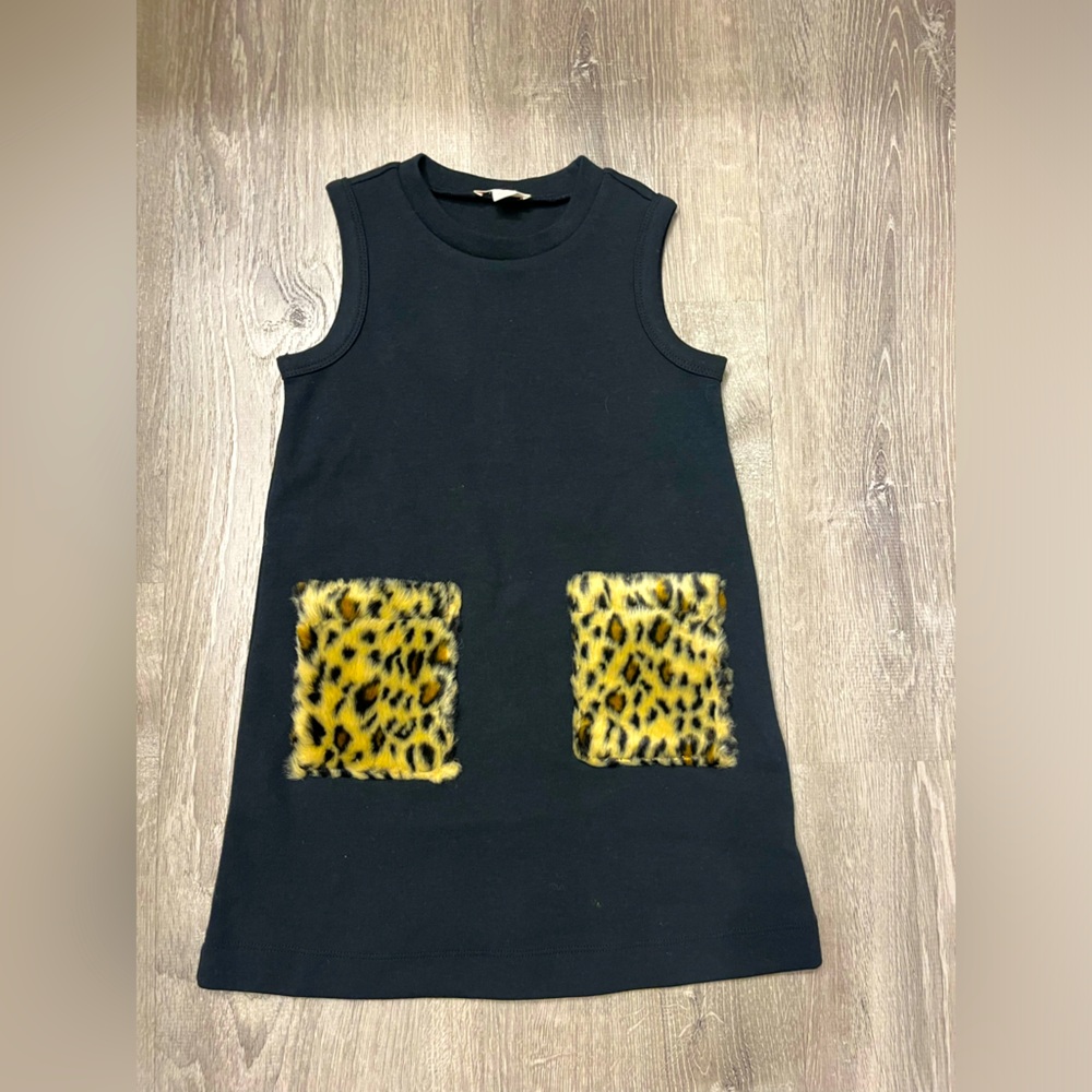Girl's Crewcuts Sleeveless Black Dress with Animal Print Pockets- Size XS-‎ Used